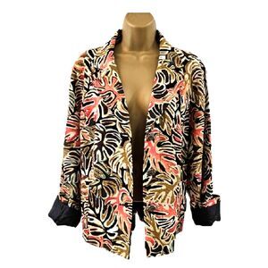 Vtg Y2K Bold Dark Tropical Eclectic Floral Blazer Jacket Womens XL Career Office